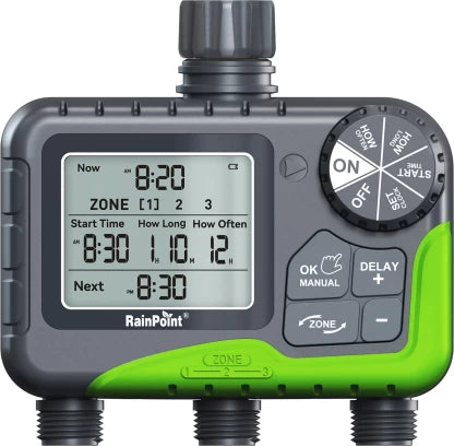 RainPoint Wireless Digital 3-Zone Irrigation Timer Male/Female Automatic Control Valve