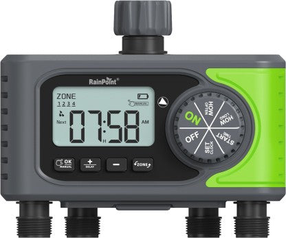 RainPoint Wireless Digital 4-Zone Irrigation Timer Male/Female Automatic Control Valve